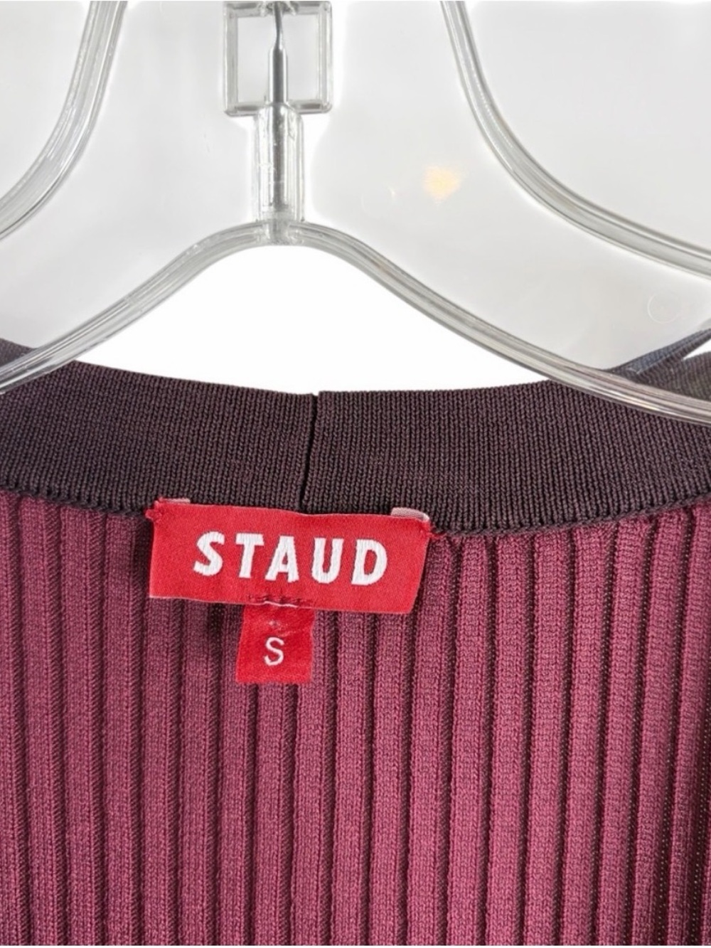 STAUD Striped Ribbed Button-Front Maxi Dress in Burgundy and Red - Picture 5 of 5